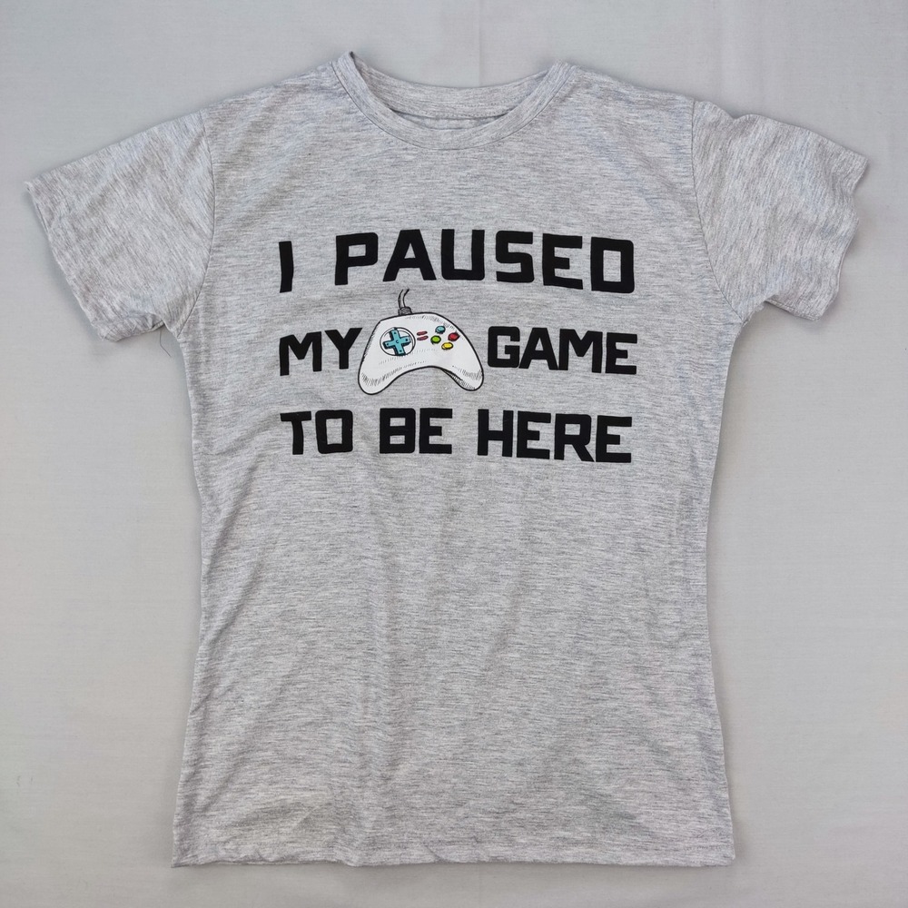 Brooklyn Vertical T-Shirt Youth 14/16 Gray I Paused My Game To Be Here Gamer Tee